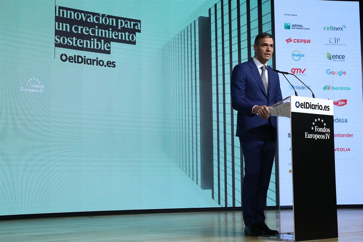16/05/2024. Pedro Sánchez asiste a la inauguración IV edición del foro sobre Fondos Europeos de elDiario.es. El presidente del Gobierno, Ped...